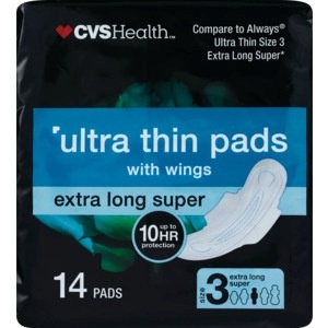 slide 1 of 1, CVS Health Ultra Thin Pads With Wings Size 3, 14 ct