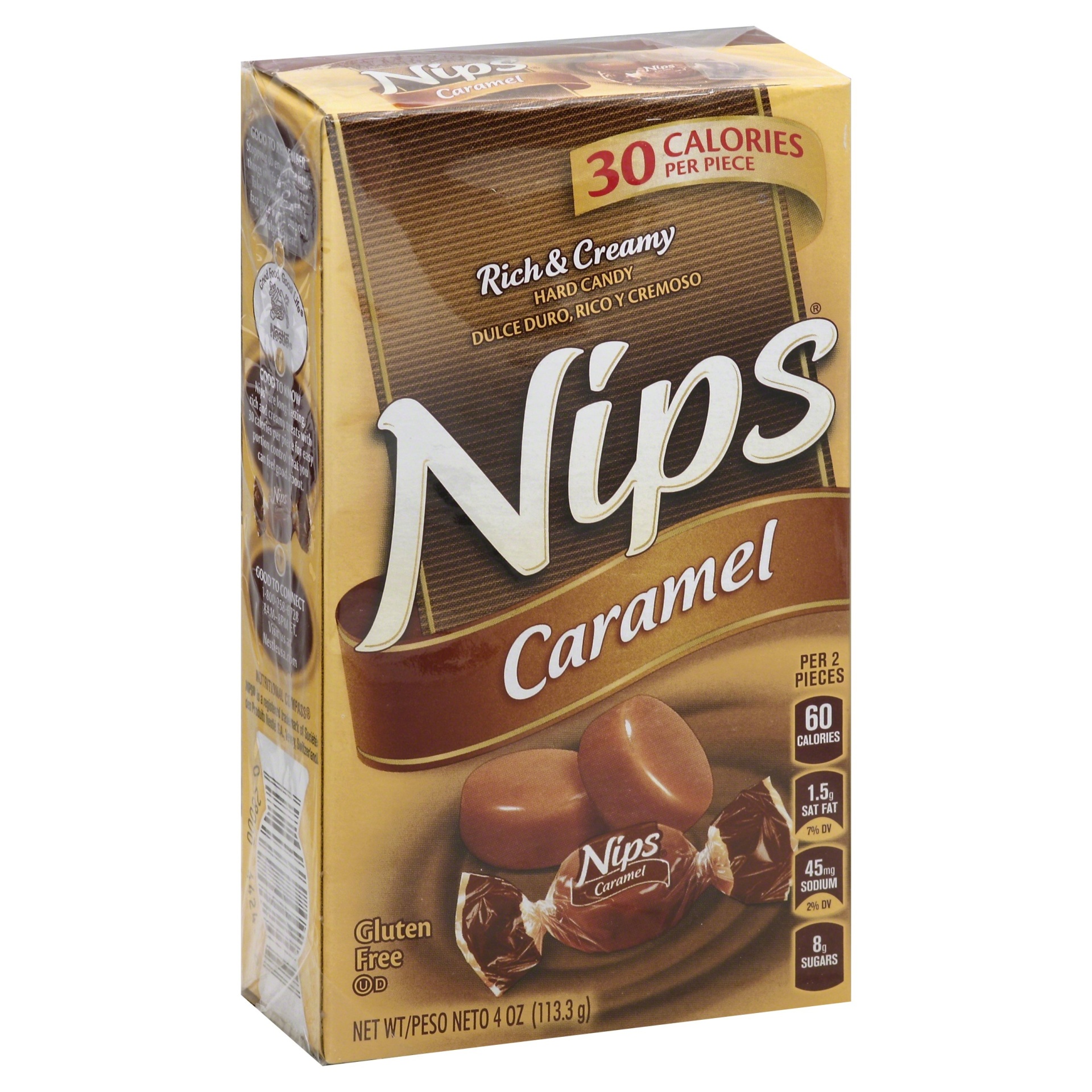 slide 1 of 1, Nips Caramel Hard Candy, 4 oz