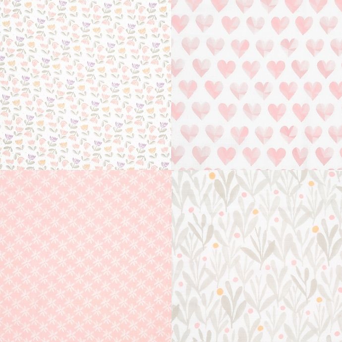 slide 4 of 5, aden + anais essentials Piece of Heart Cotton Muslin Swaddle Blankets - Pink, 4 ct
