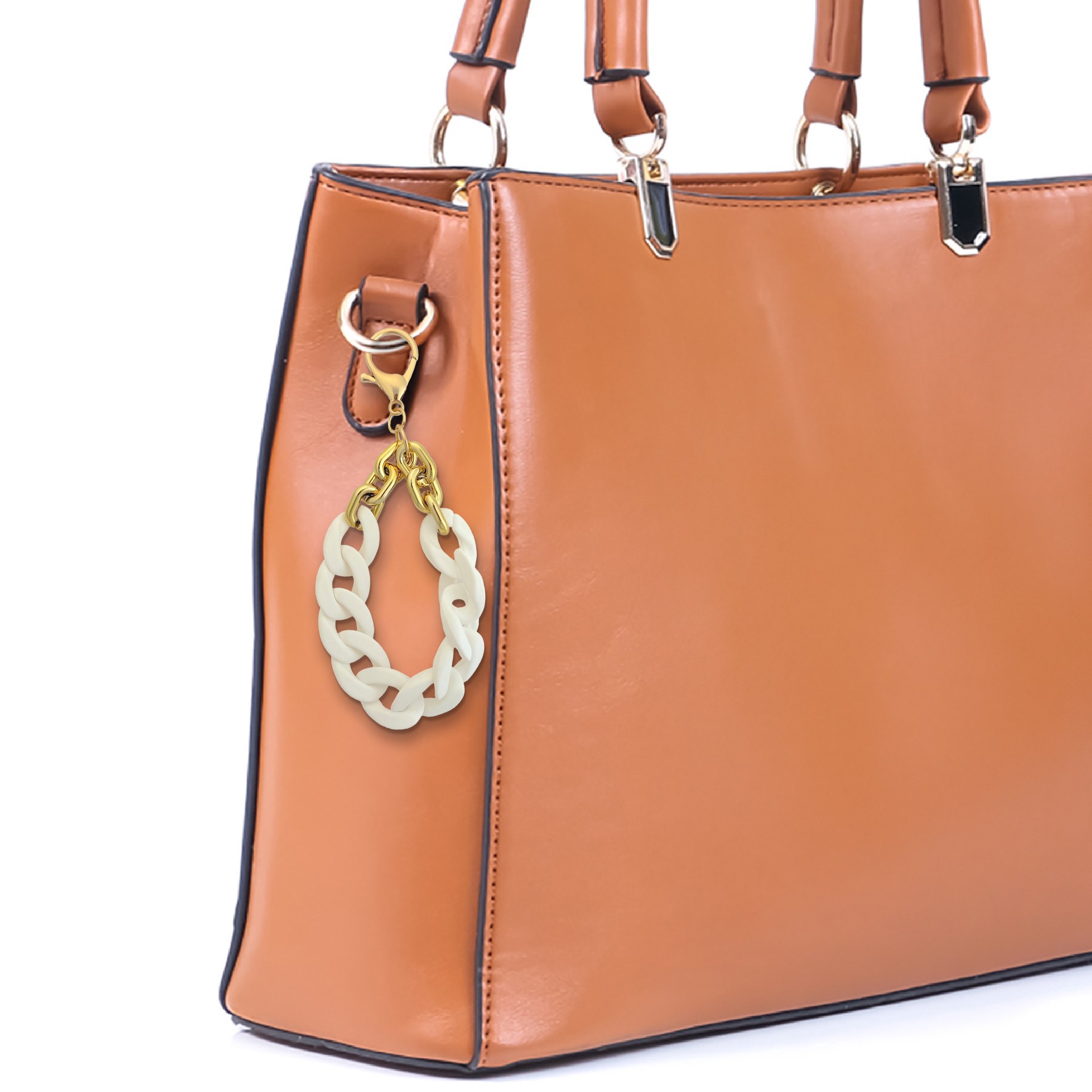 slide 3 of 3, Blue Moon Studio White Chain Link Bag Charm With Tassel, 9.4 in