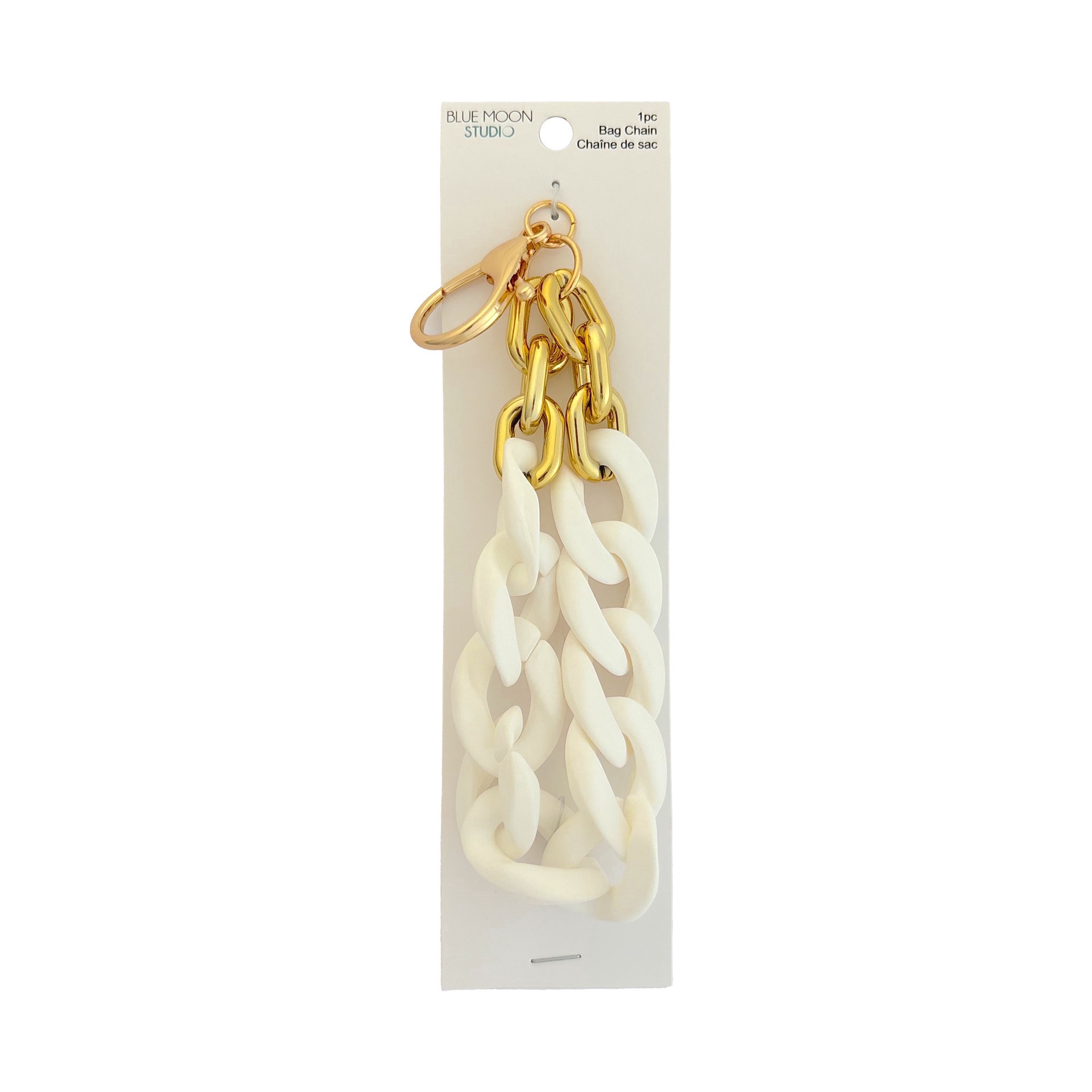 slide 2 of 3, Blue Moon Studio White Chain Link Bag Charm With Tassel, 9.4 in