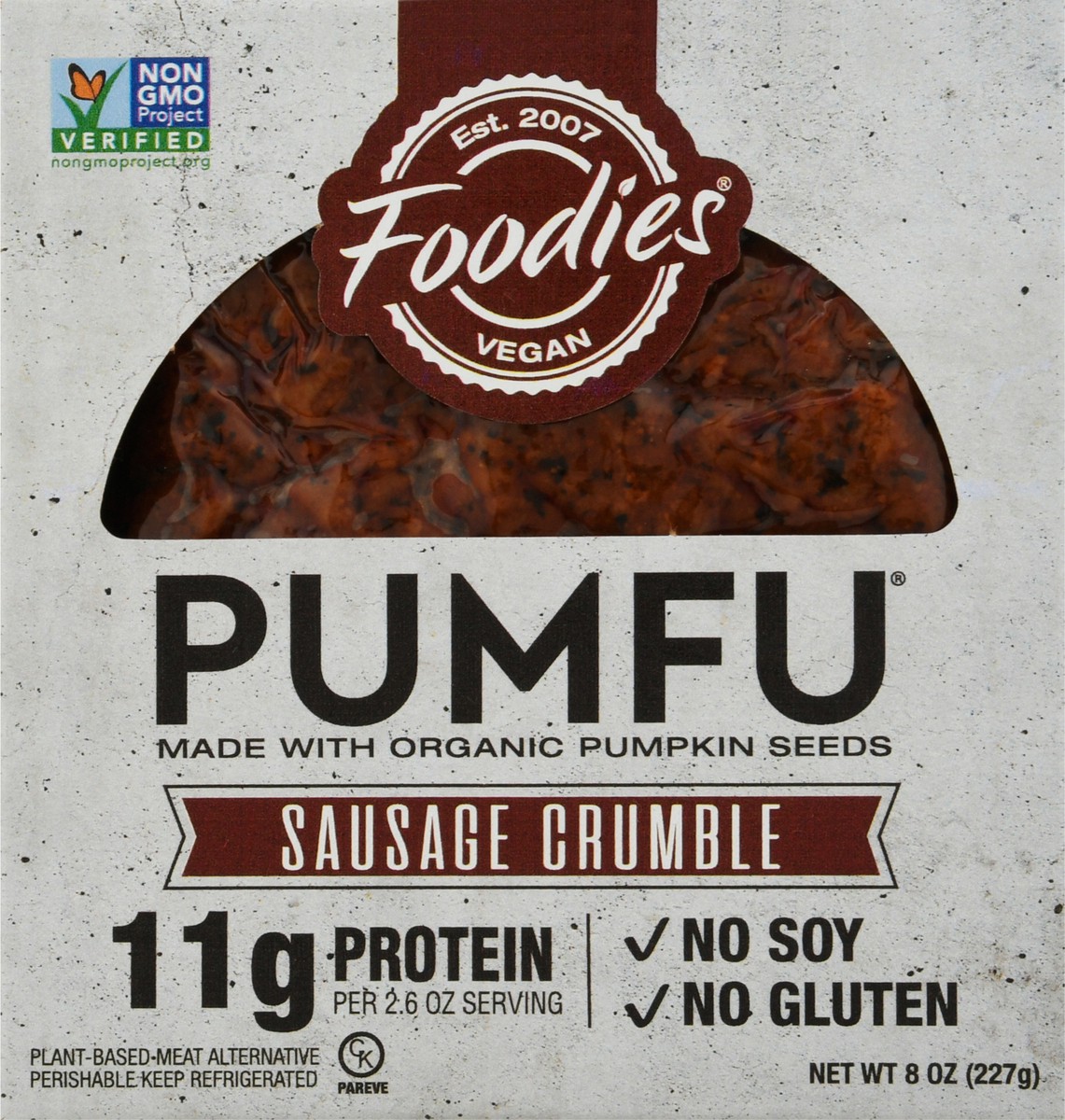 slide 2 of 9, Foodies Vegan Pumfu,Sausage Crumble, 1 ct