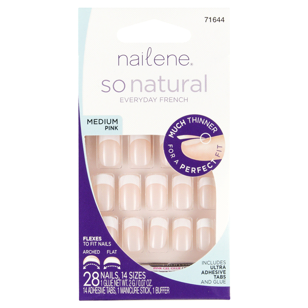 slide 1 of 1, Nailene So Natural Everyday French Nails Medium Pink, 28 ct