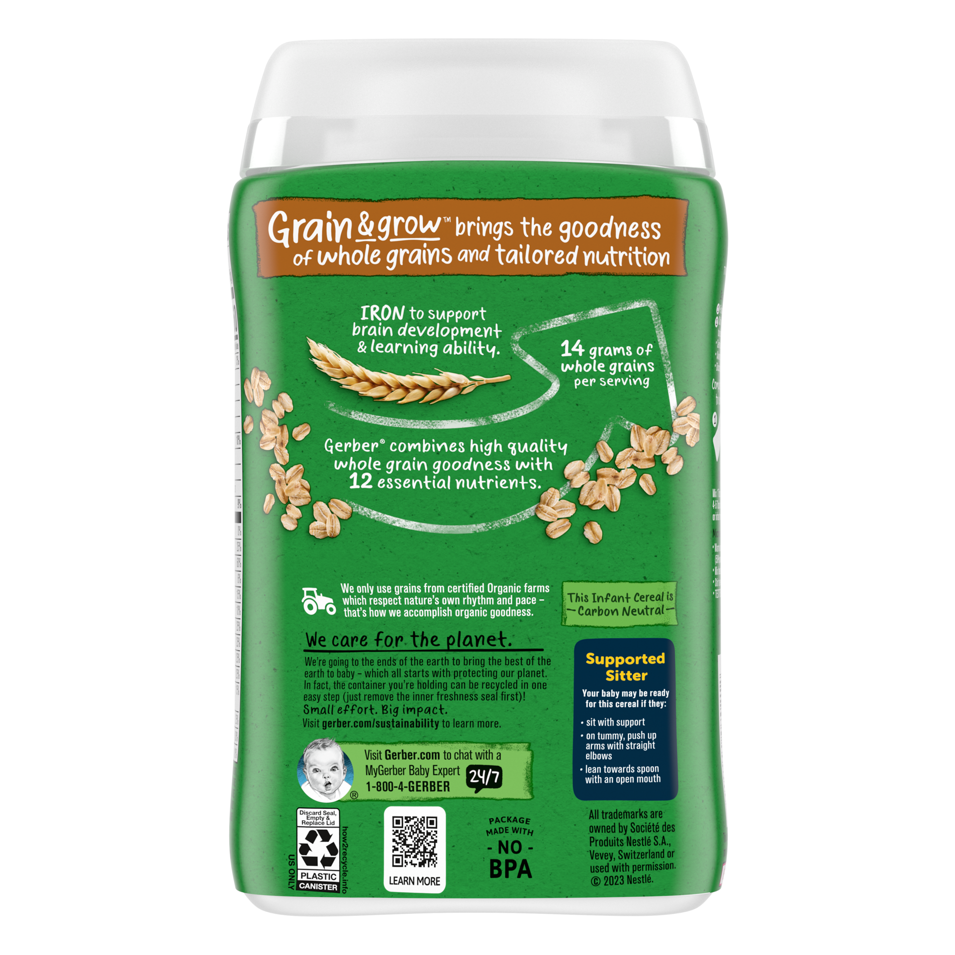 slide 3 of 5, Gerber Organic Stage 1 Baby Food, Oatmeal Cereal, 8 oz Canister, 8 oz