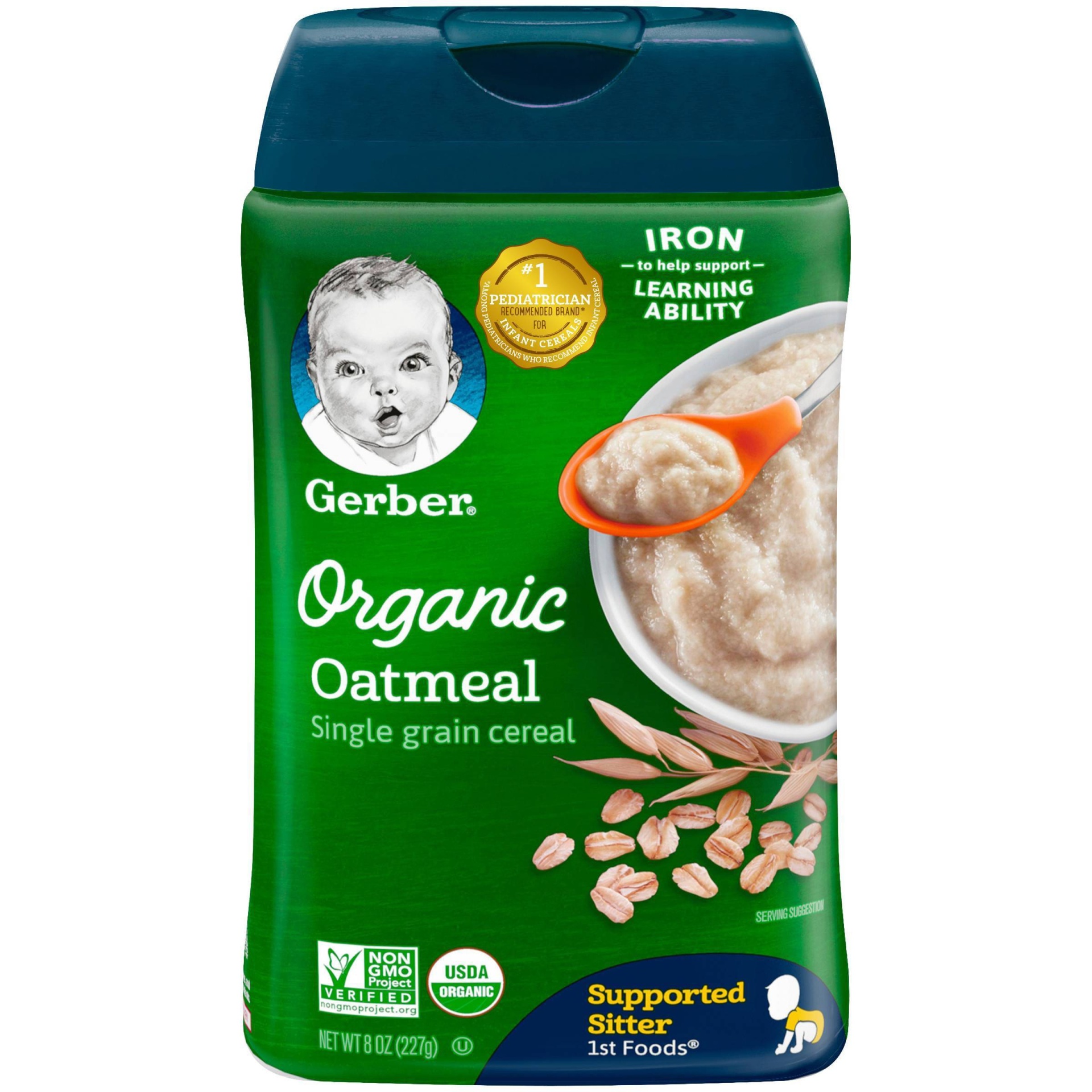 slide 1 of 1, Gerber Organic Single Grain Oatmeal Baby Cereal, 8 oz