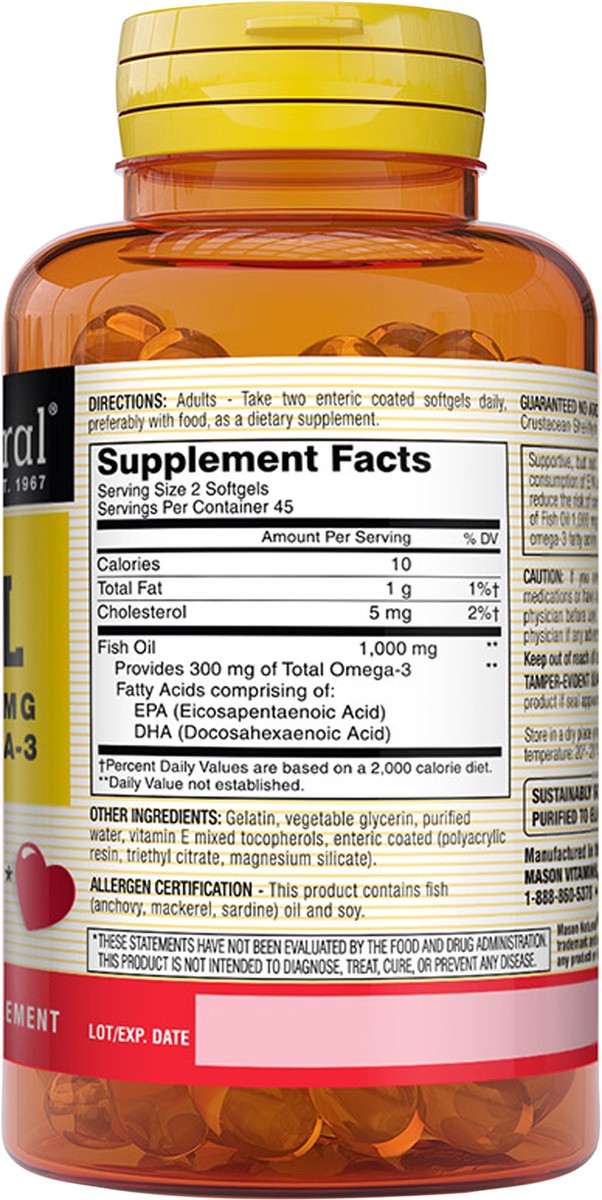 slide 8 of 10, Mason Omega-3 Fish Oil, 1000 mg, Softgels, 90 ct