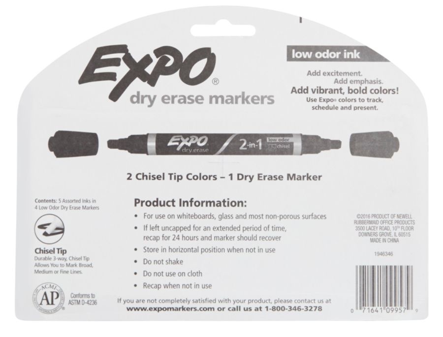 slide 2 of 9, Expo 2-In-1 Dry-Erase Markers, Chisel Tip, Assorted Ink Colors, Pack Of 4, 4 ct