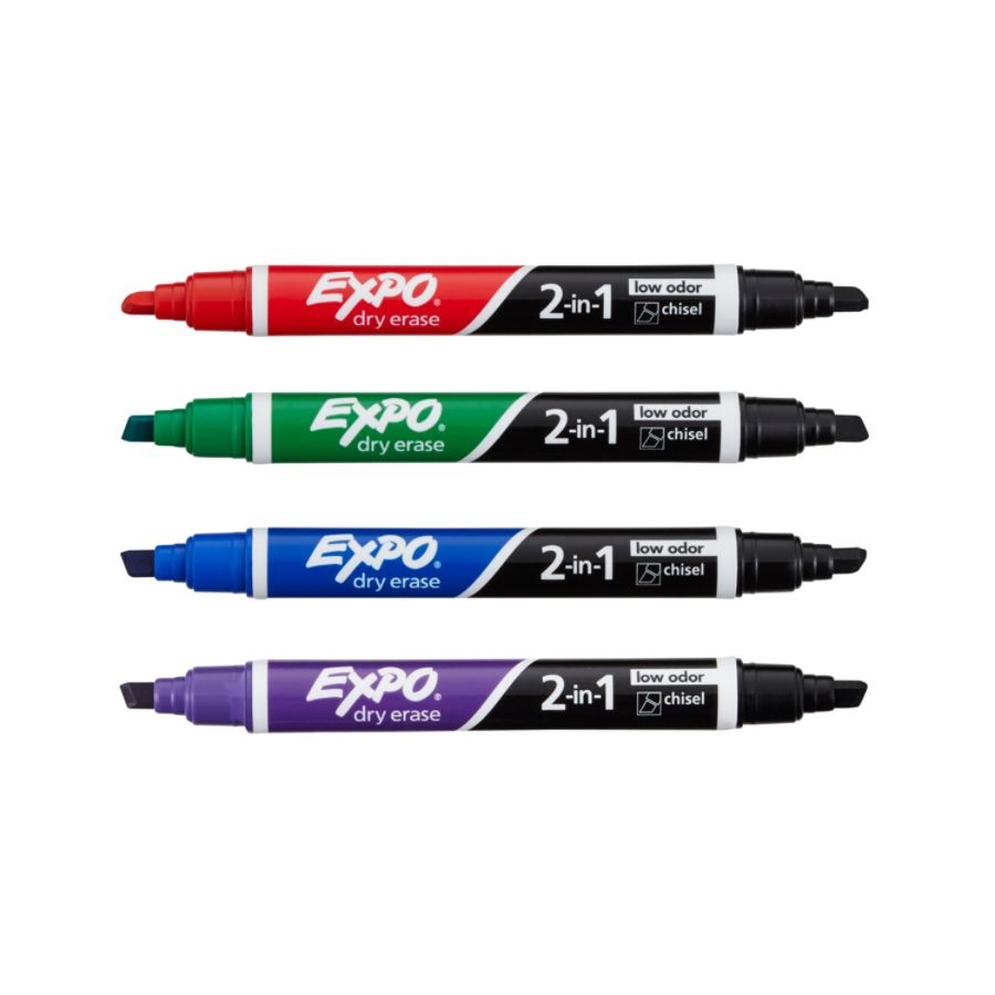 slide 3 of 9, Expo 2-In-1 Dry-Erase Markers, Chisel Tip, Assorted Ink Colors, Pack Of 4, 4 ct