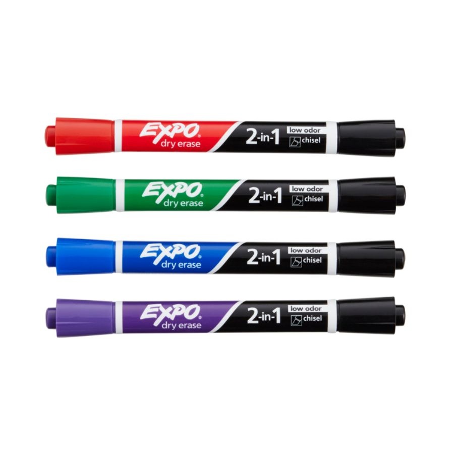 Dry Erase Markers, Chisel Tip, Assorted Colors - 4 count