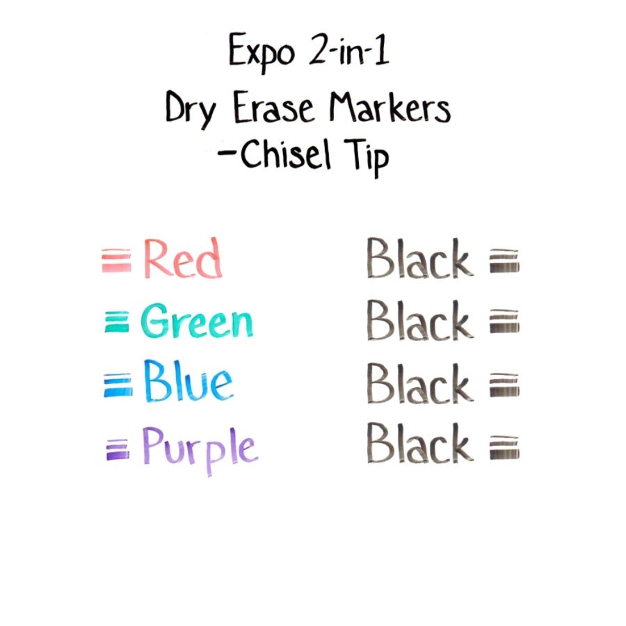 slide 5 of 9, Expo 2-In-1 Dry-Erase Markers, Chisel Tip, Assorted Ink Colors, Pack Of 4, 4 ct