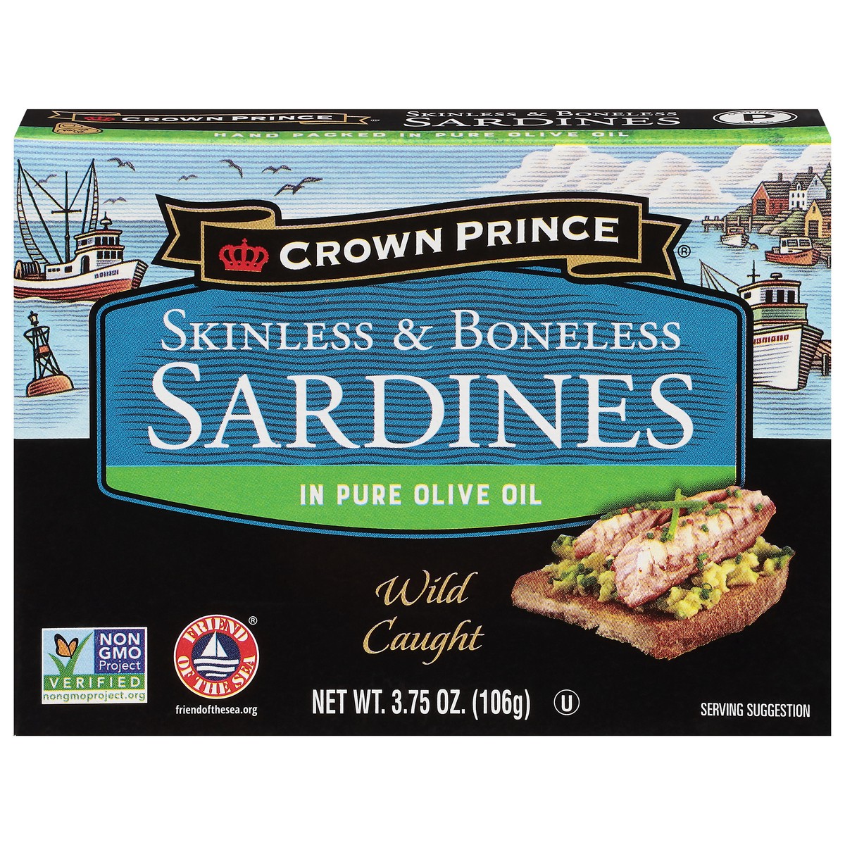 slide 1 of 9, Crown Prince Skinless & Boneless Sardines in Pure Olive Oil 3.75 oz, 3.75 oz