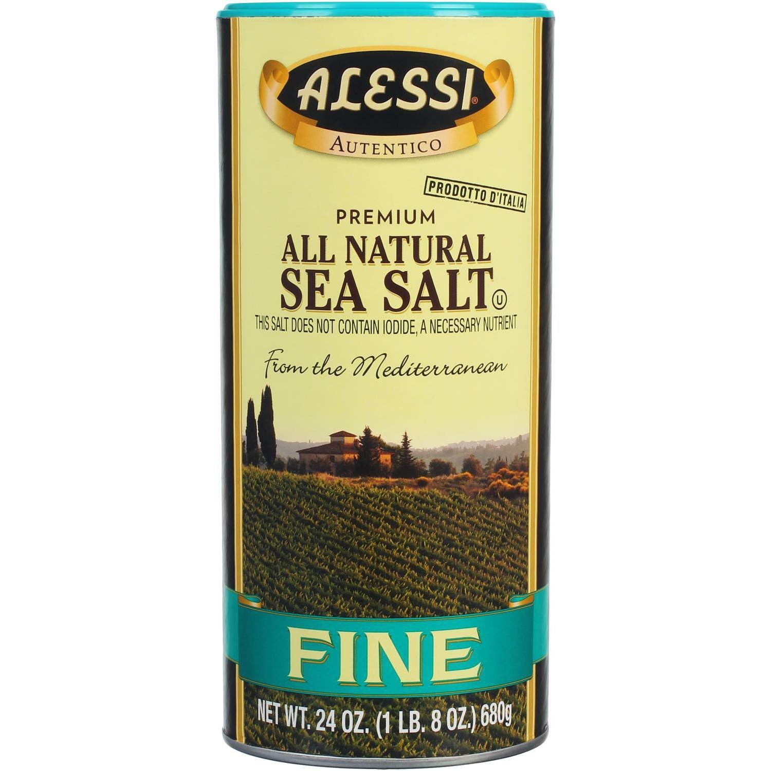 slide 1 of 4, Alessi 100% Natural Fine Sea Salt, 24 oz