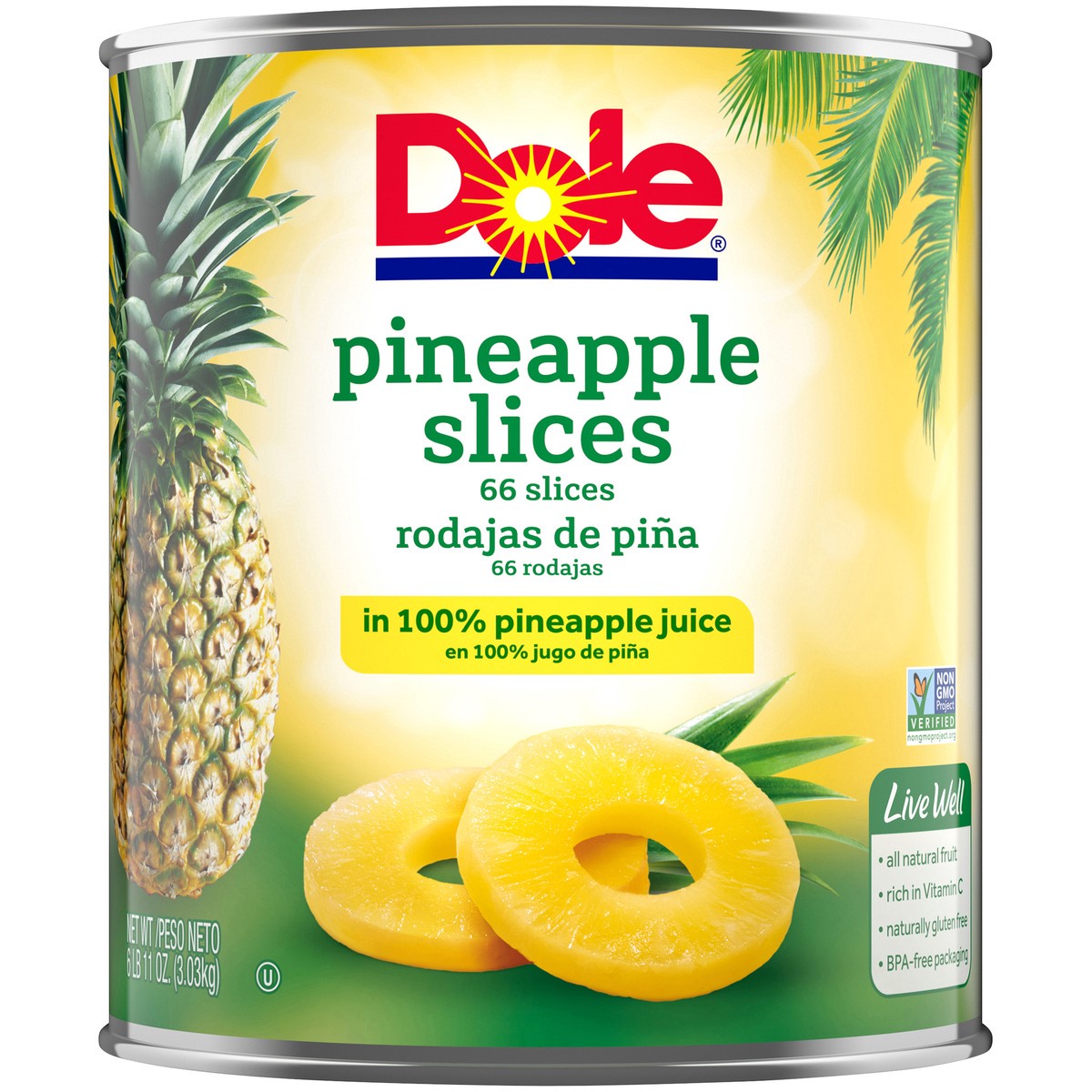 slide 6 of 9, Dole Pineapple Slices in 100% Pineapple Juice 6.68 lb. Can, 6.68 lb