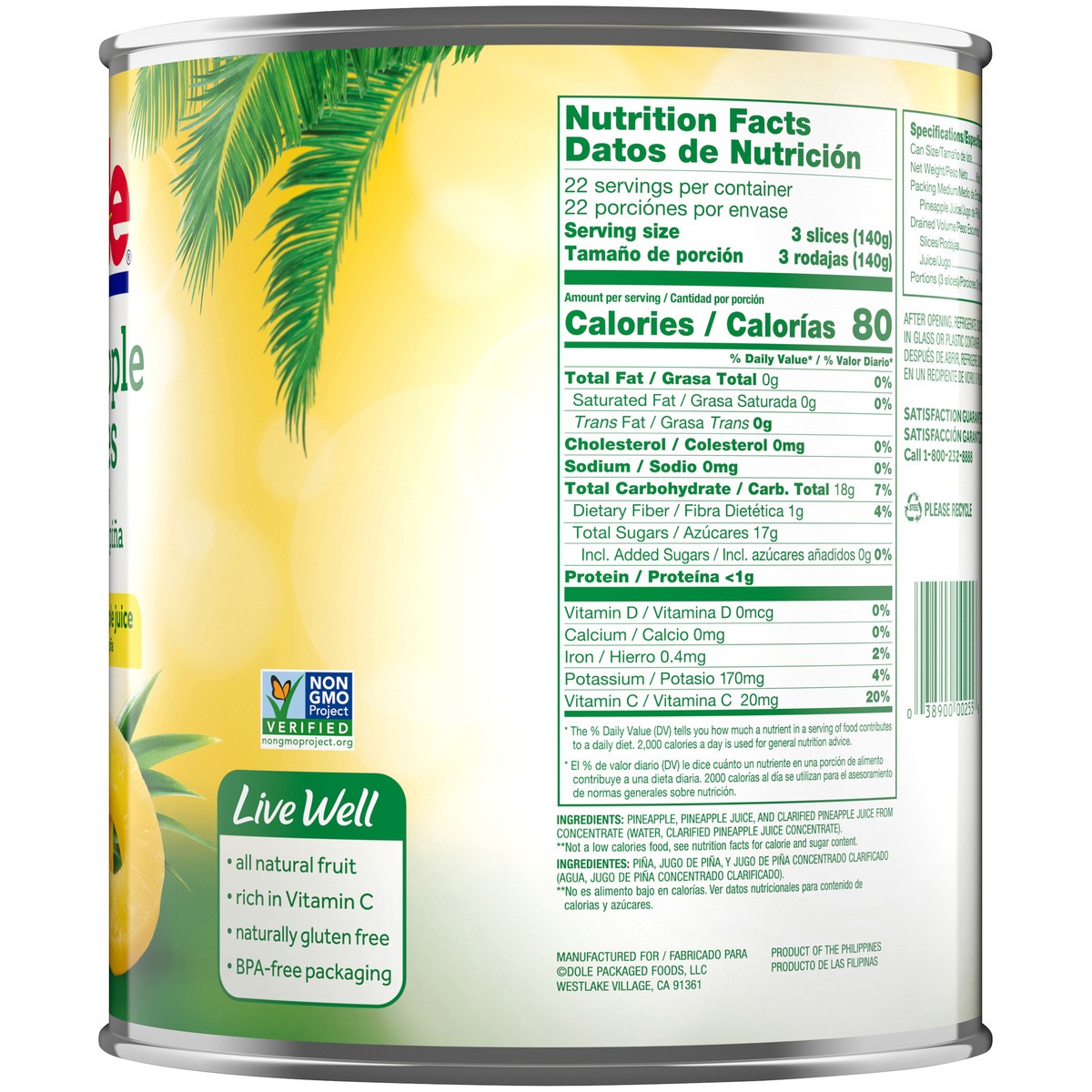 slide 8 of 9, Dole Pineapple Slices in 100% Pineapple Juice 6.68 lb. Can, 6.68 lb