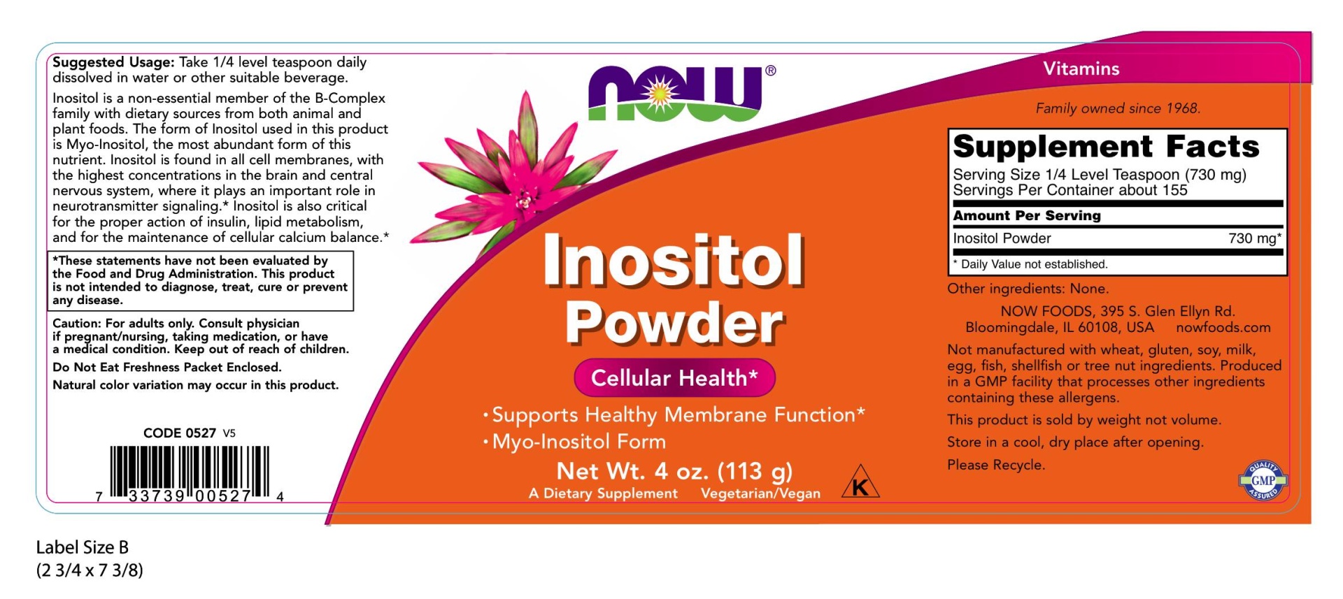 slide 2 of 2, Now Naturals FoodsInositol Powder, 4 oz