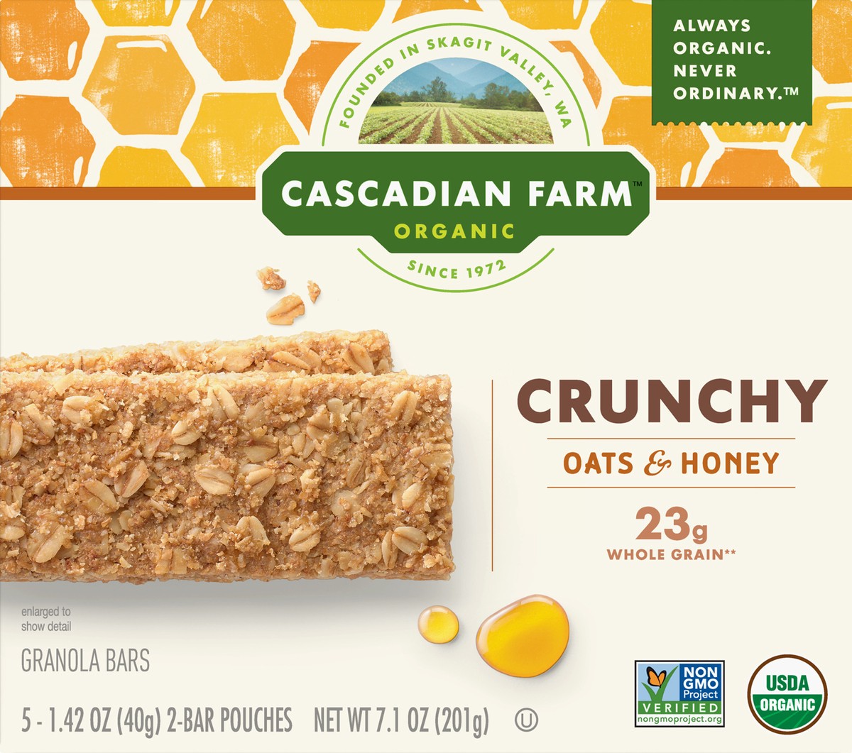 slide 5 of 13, Cascadian Farm Organic Crunchy Oats & Honey Granola Bars 5 ea, 10 ct; 1.42 oz