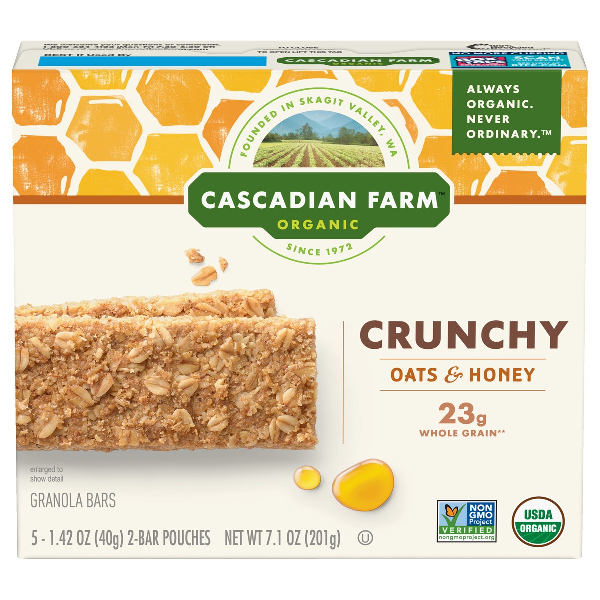 slide 7 of 13, Cascadian Farm Organic Crunchy Oats & Honey Granola Bars 5 ea, 10 ct; 1.42 oz