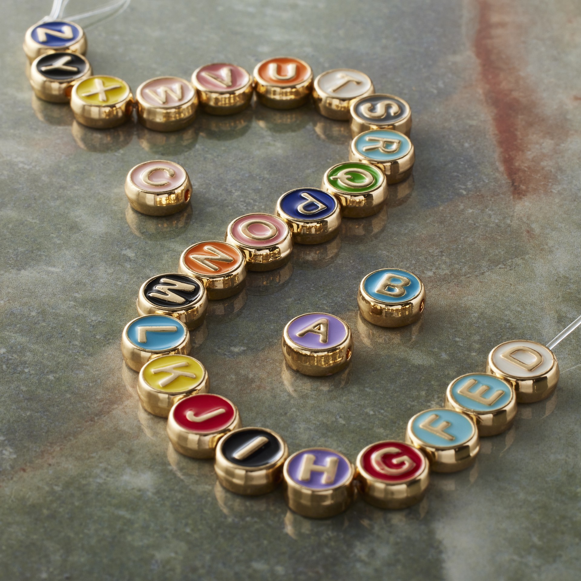 slide 3 of 3, Multicolor & Gold Alphabet Disc Beads, 8mm By Bead Landing, 8mm
