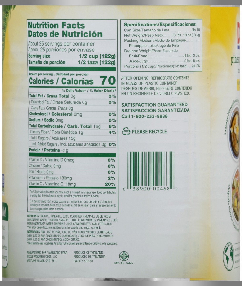 slide 7 of 10, Dole Pineapple Chunks in 100% Pineapple Juice 6.62 lb. Can, 6.62 lb