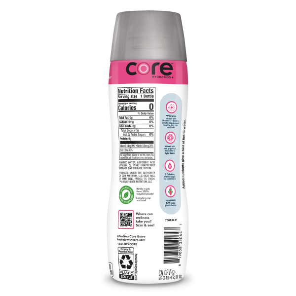 slide 3 of 10, CORE Hydration+ Vibrance, Pink Grapefruit Extract Nutrient Enhanced Water with Vitamin C, Biotin and Zinc Bottle, 23.9 fl oz