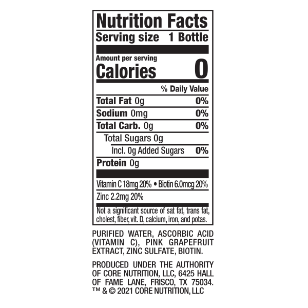 slide 10 of 10, CORE Hydration+ Vibrance, Pink Grapefruit Extract Nutrient Enhanced Water with Vitamin C, Biotin and Zinc Bottle, 23.9 fl oz