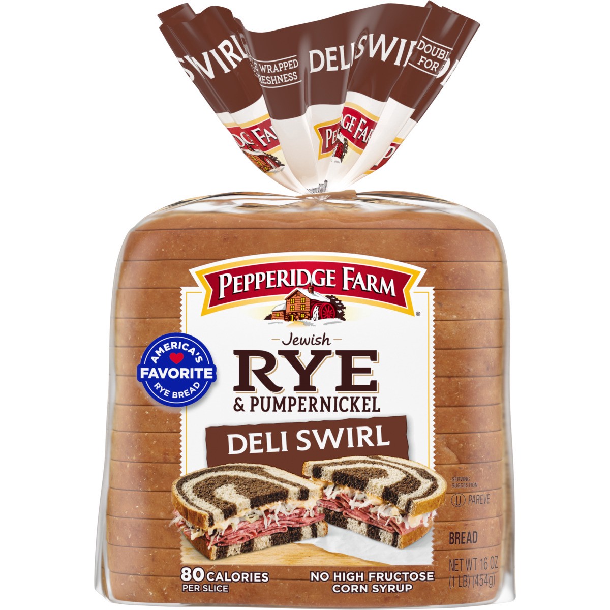 slide 1 of 5, Pepperidge Farm Jewish Rye & Pumpernickel Deli Swirl Bread, 16 oz. Bag, 16 oz