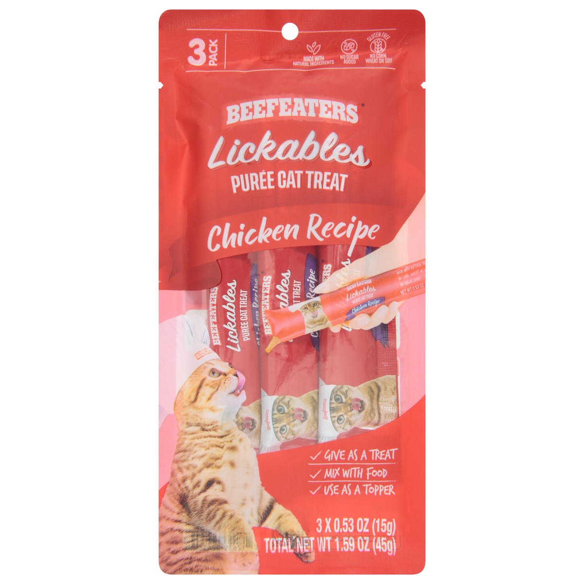 slide 12 of 14, Beefeaters Lickables Puree Chicken Recipe Cat Treat 3 - 0.53 oz Packs, 3 ct