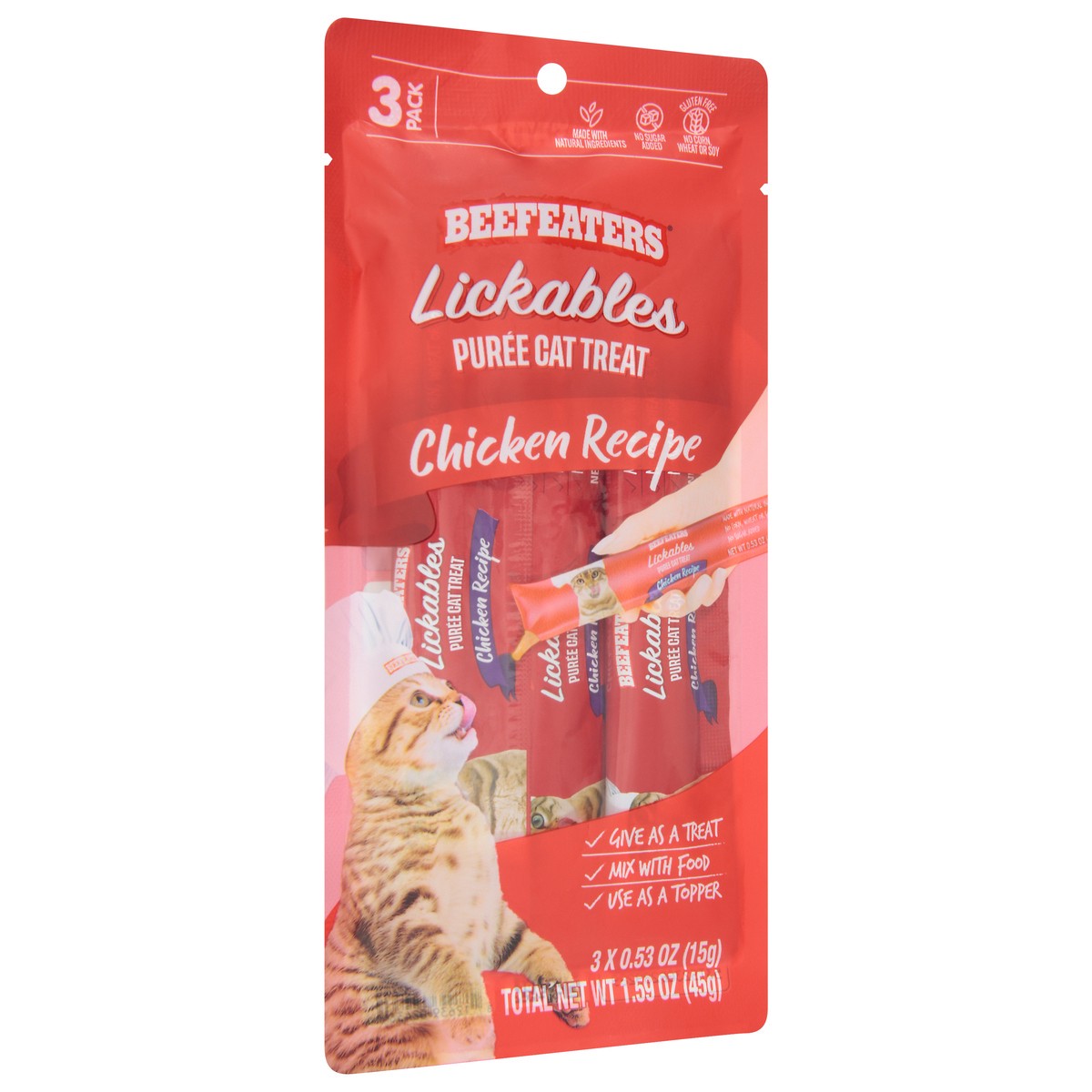slide 5 of 14, Beefeaters Lickables Puree Chicken Recipe Cat Treat 3 - 0.53 oz Packs, 3 ct