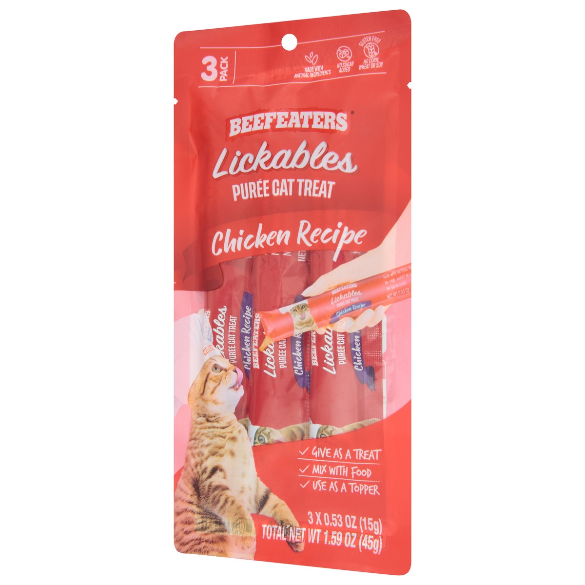 slide 9 of 14, Beefeaters Lickables Puree Chicken Recipe Cat Treat 3 - 0.53 oz Packs, 3 ct