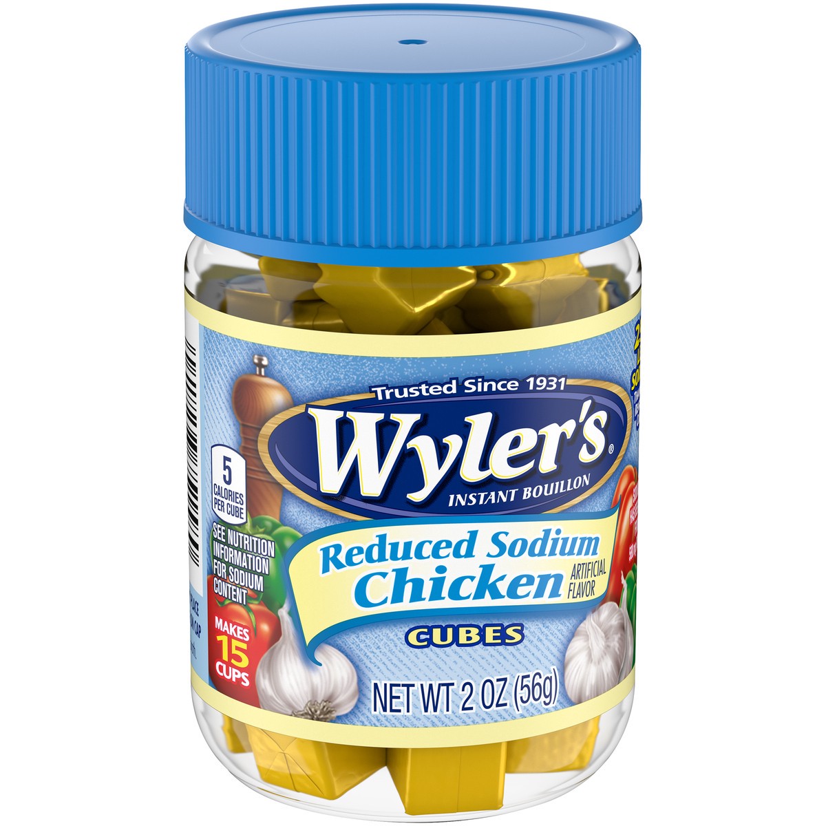 slide 7 of 9, Wyler's Instant Bouillon Chicken Flavored Cubes with Reduced Sodium, 2 oz Jar, 2 oz