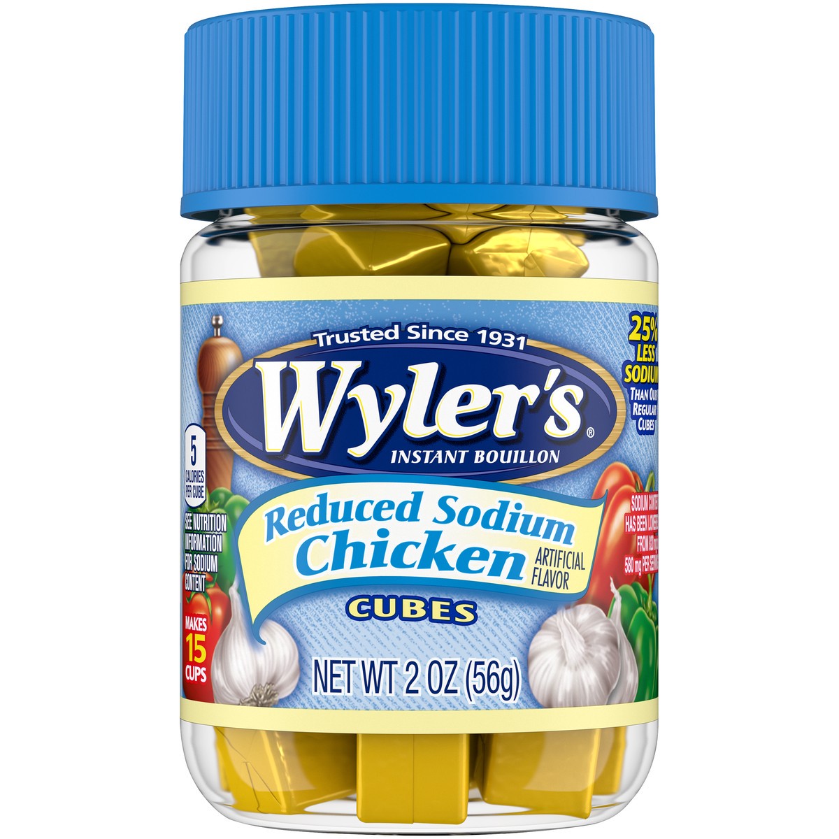 slide 2 of 9, Wyler's Instant Bouillon Chicken Flavored Cubes with Reduced Sodium, 2 oz Jar, 2 oz