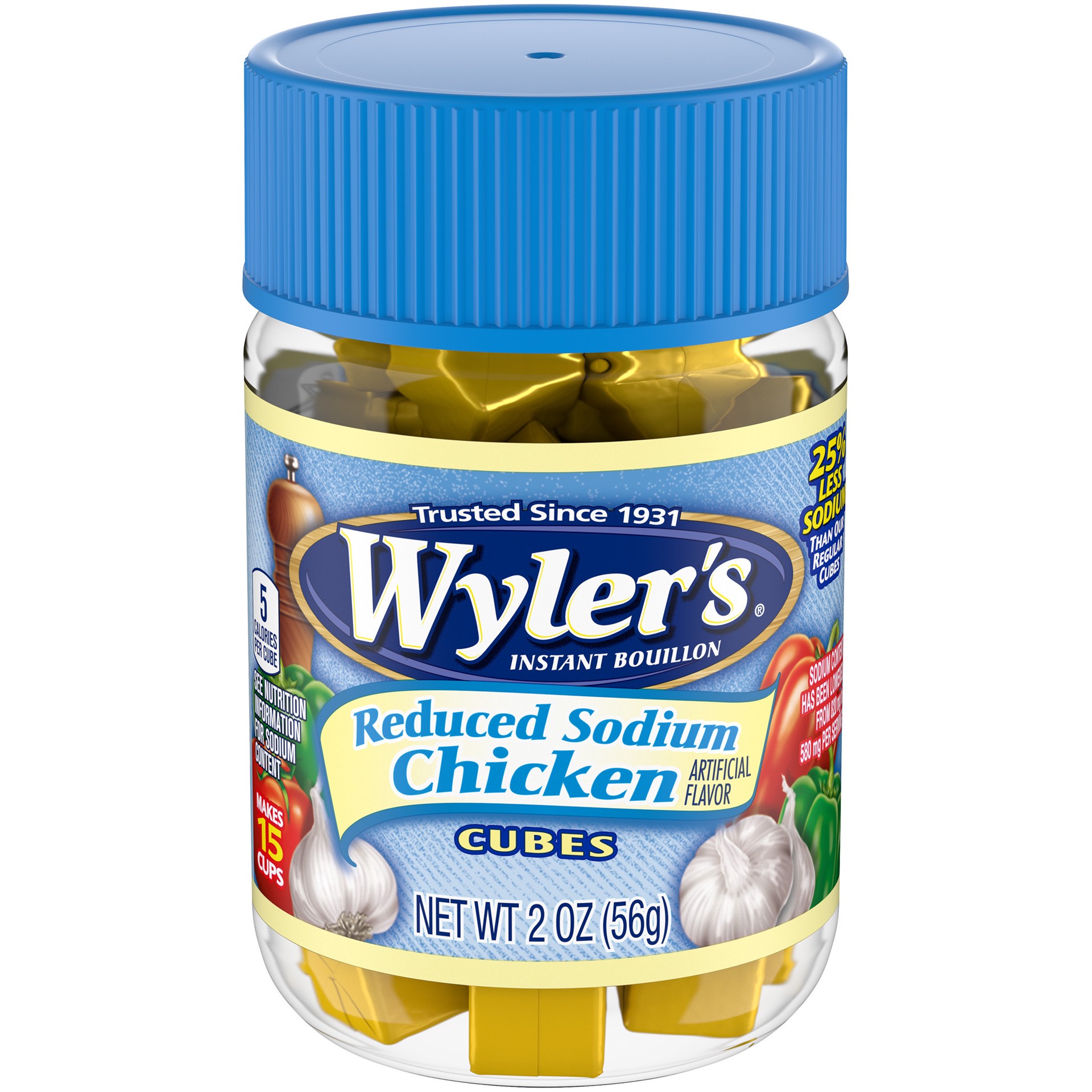 slide 1 of 9, Wyler's Instant Bouillon Chicken Flavored Cubes with Reduced Sodium, 2 oz Jar, 2 oz