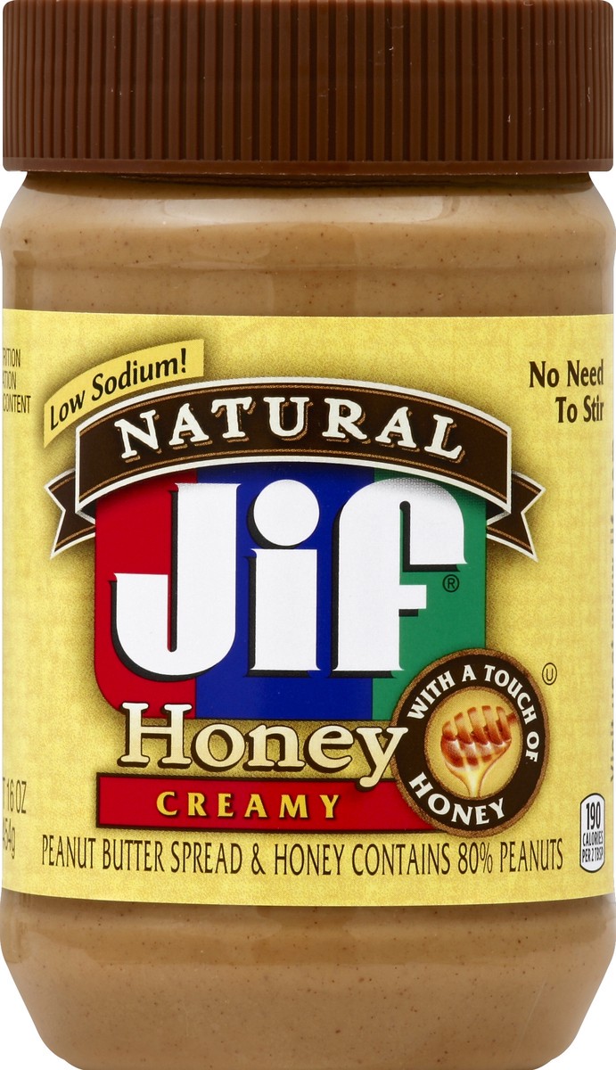 slide 2 of 2, Jif Natural Creamy Peanut Butter & Honey, 16 oz