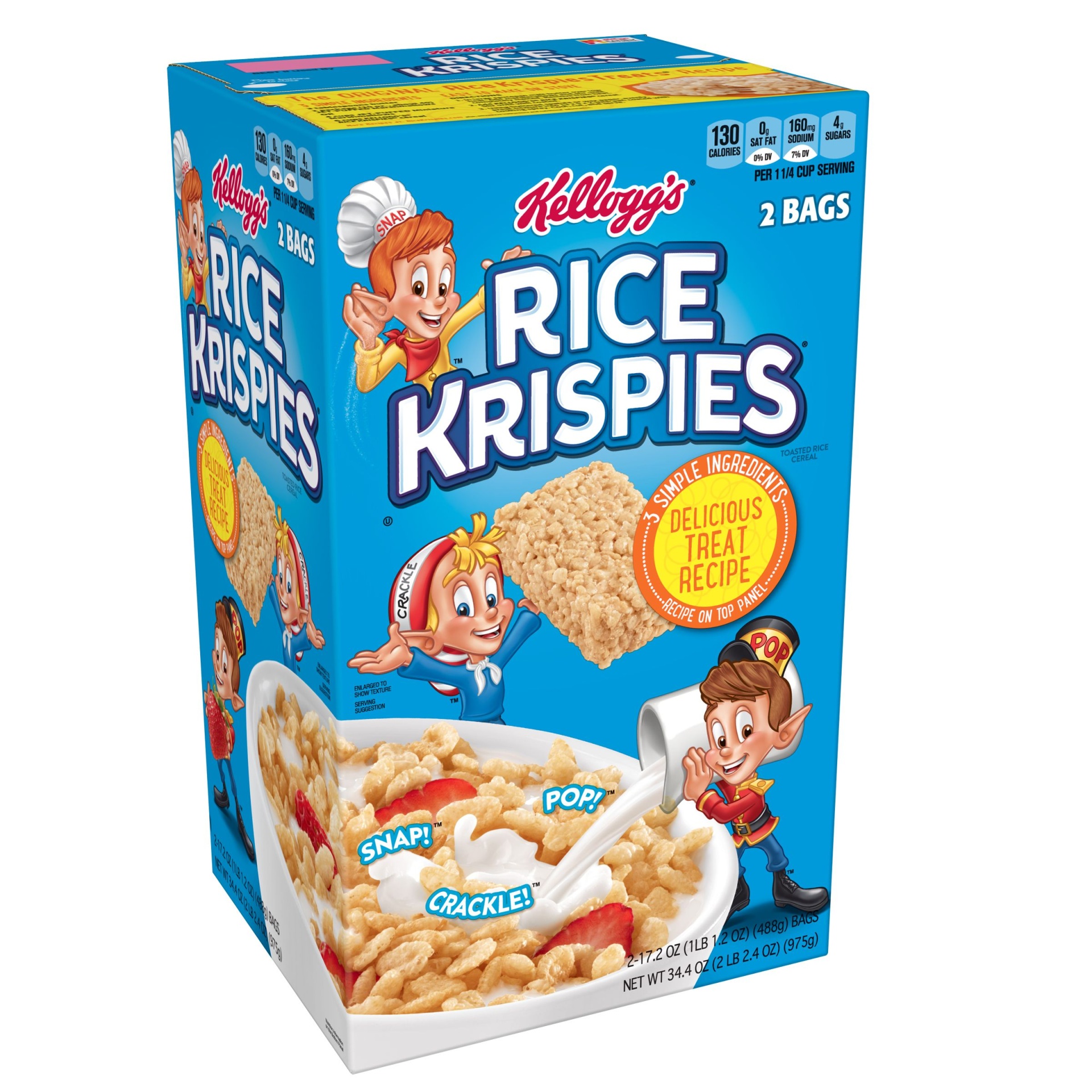 slide 1 of 7, Kellogg's Rice Krispies Breakfast Cereal Original Snap Crackle Pop Fat-Free, 34.4 oz