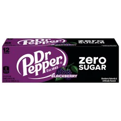 Dr Pepper Blackberry Zero Sugar Soda, 12 Pack 12 fl oz Cans