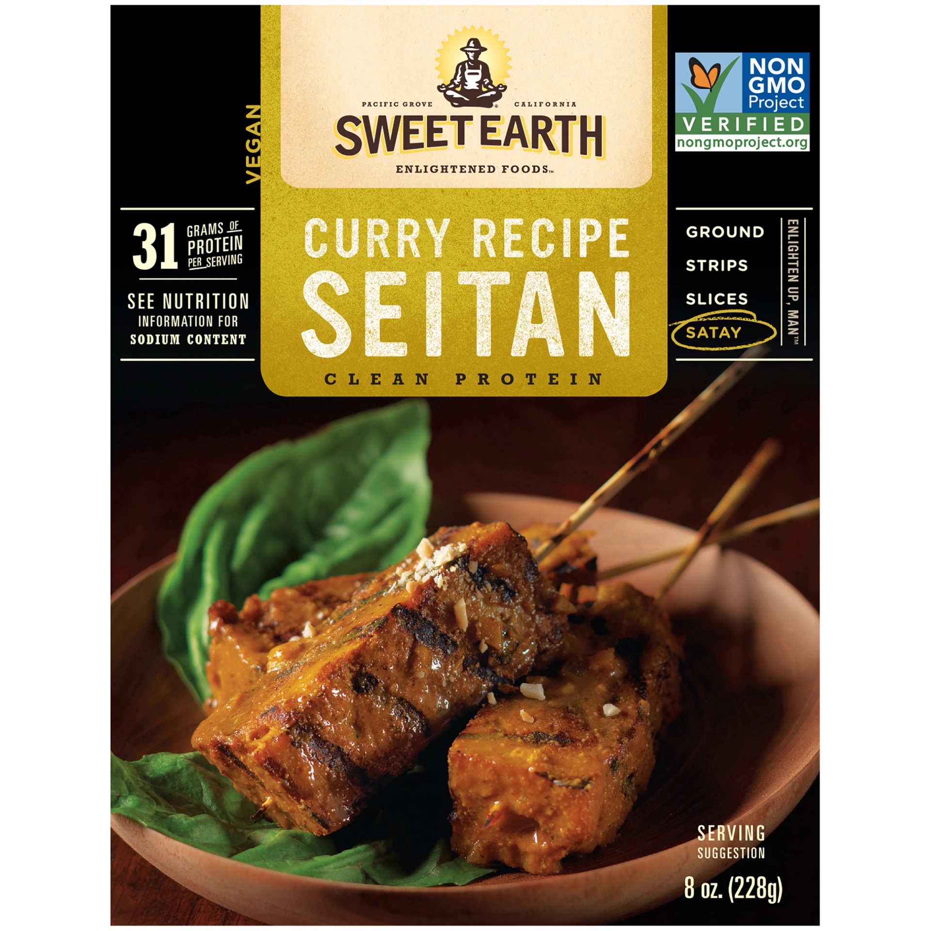 slide 1 of 1, Sweet Earth Seitan Curry Recipe Satay, 8 oz