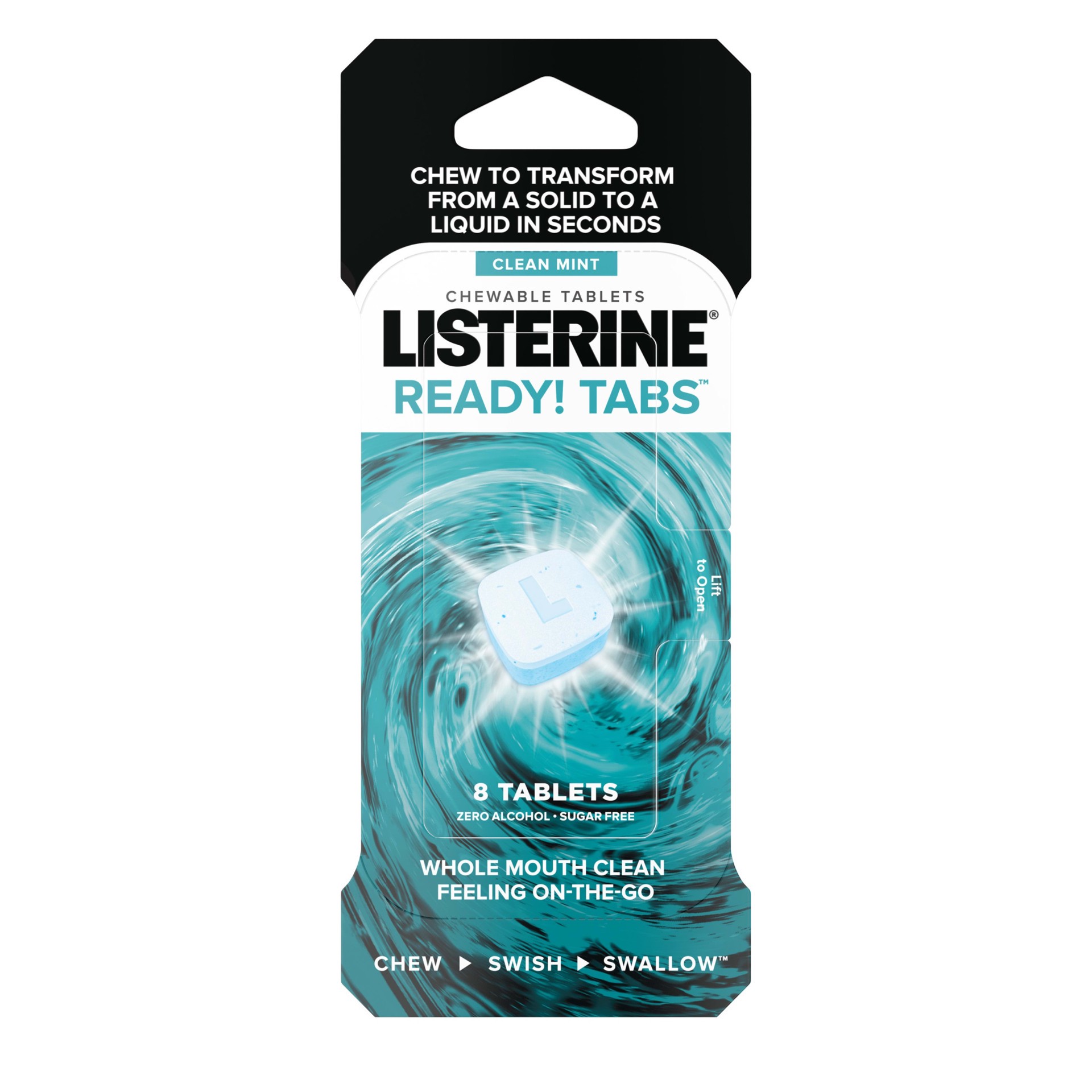 slide 4 of 5, Listerine Ready! Tabs Chewable Tablets with Clean Mint Flavor, Revolutionary 4-Hour Fresh Breath Tablets to Help Fight Bad Breath On-the-Go, Sugar-Free, Alcohol-Free & Kosher, 8 ct, 8 ct