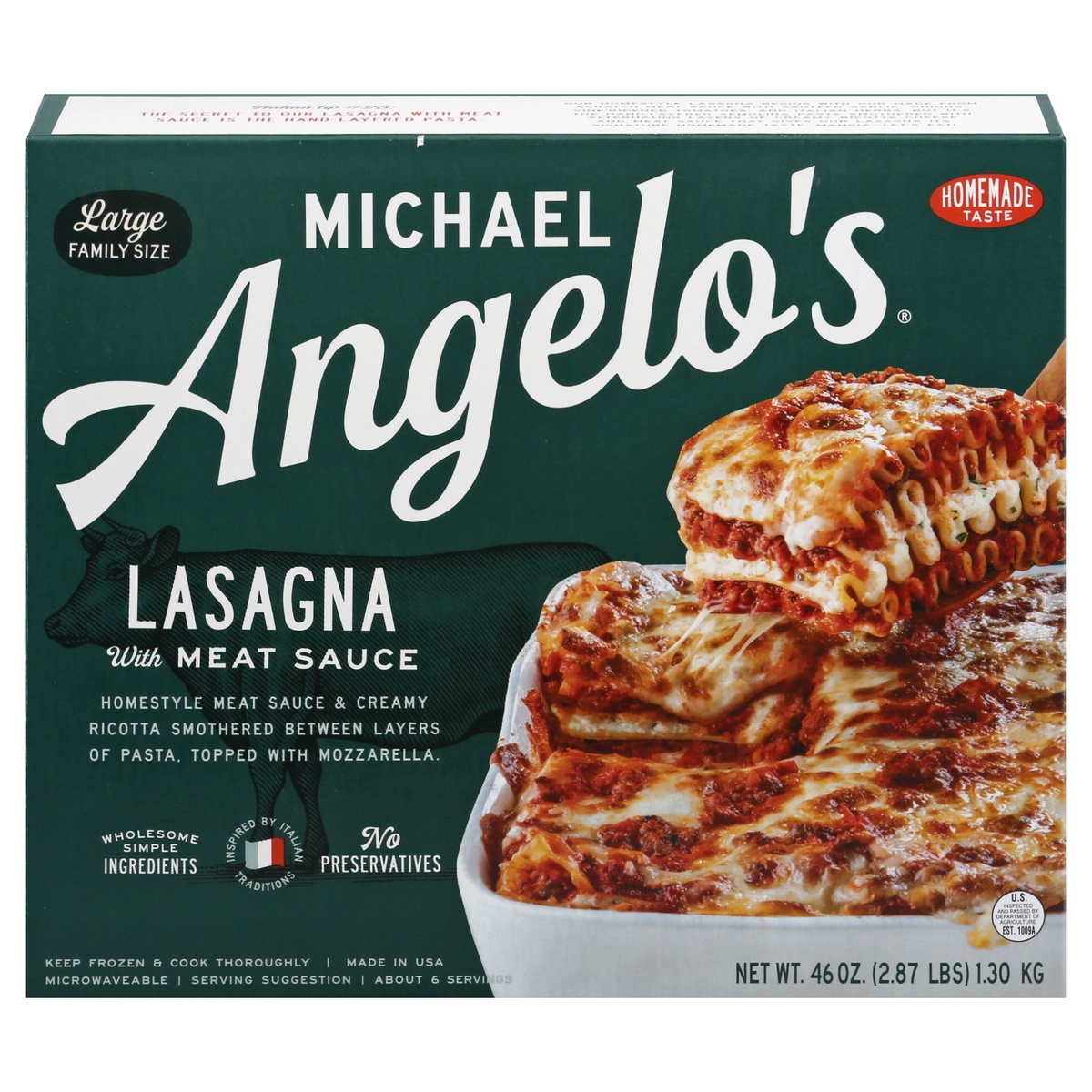 slide 1 of 1, Michael Angelo's Large Family Size Frozen Lasagna with Meat Sauce - 46oz, 