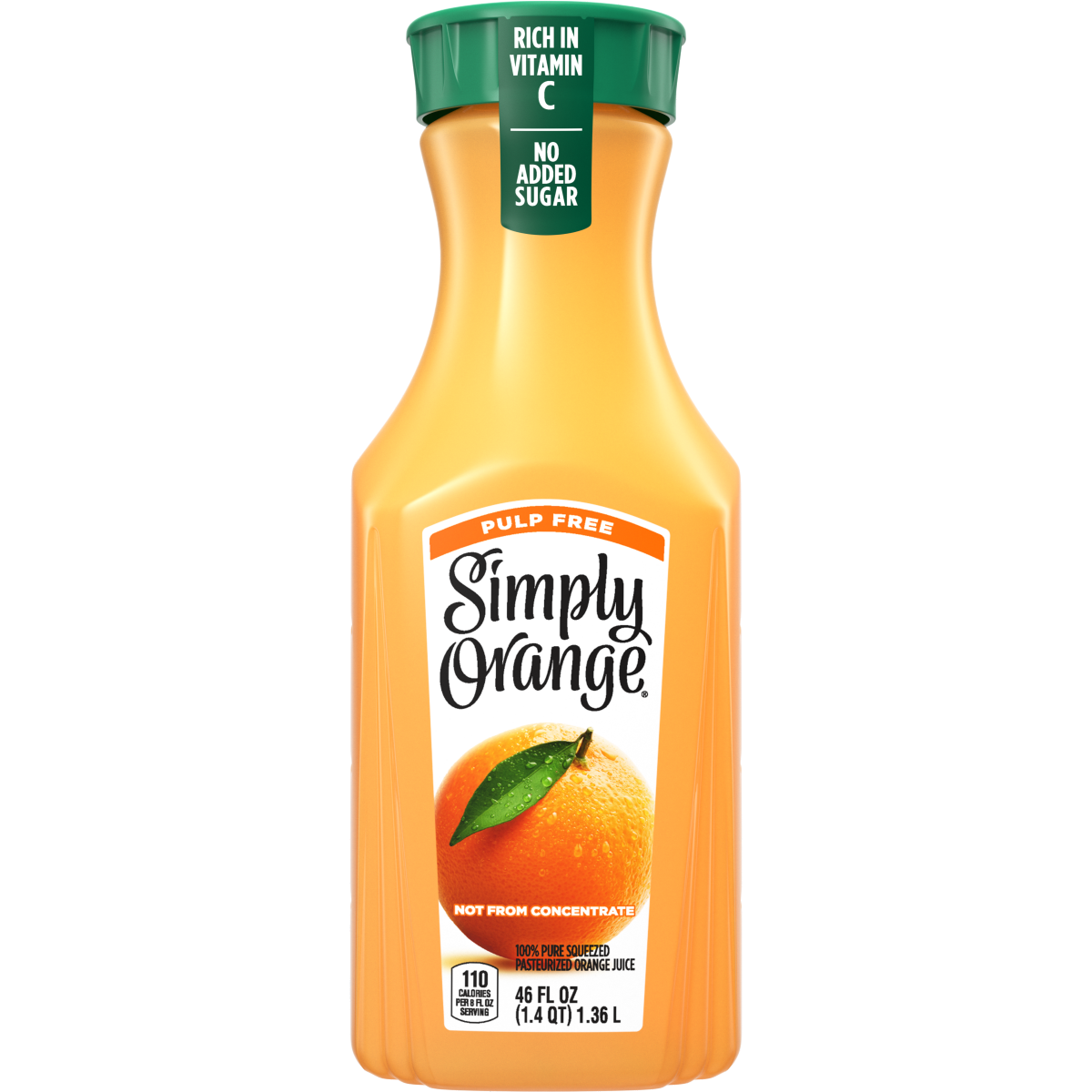 slide 1 of 2, Simply Orange Pulp Free Orange Juice, 46 fl oz Bottle, 52 oz