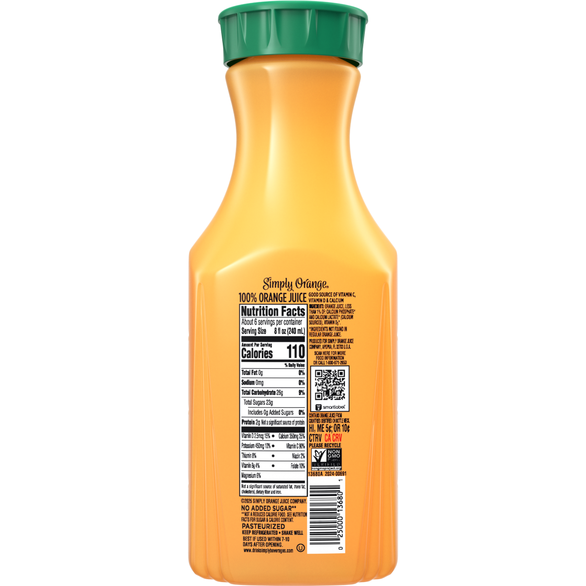 slide 2 of 2, Simply Orange Juice with Calcium, 46 fl oz Bottle, 52 oz