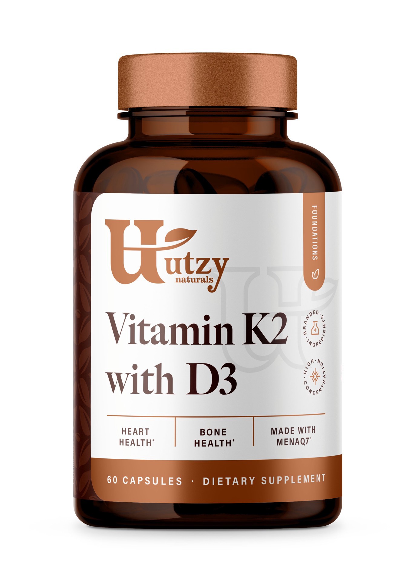 slide 1 of 1, Utzy Naturals Vitamin K2 + D3 Capsules, 60 ct