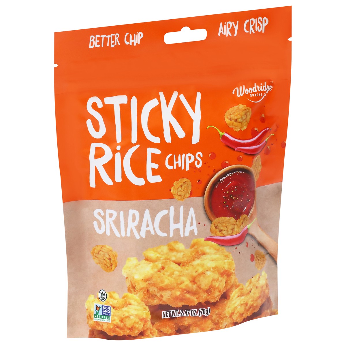slide 4 of 4, Woodridge Snacks Sriracha Sticky Rice Chips 2.4 oz, 2.47 oz