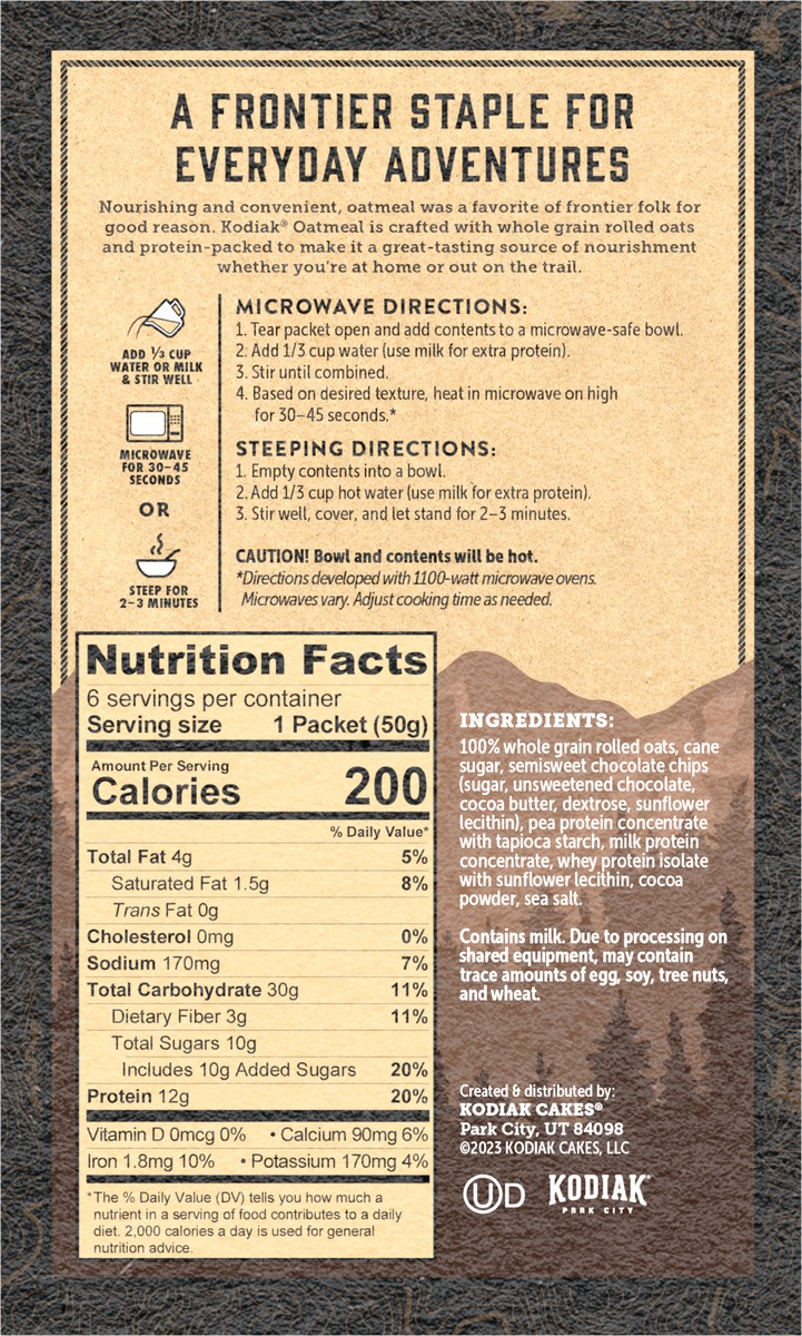 slide 4 of 14, Kodiak Cakes Oatmeal Packets, Chocolate Chip, 6 ct, 6 ct