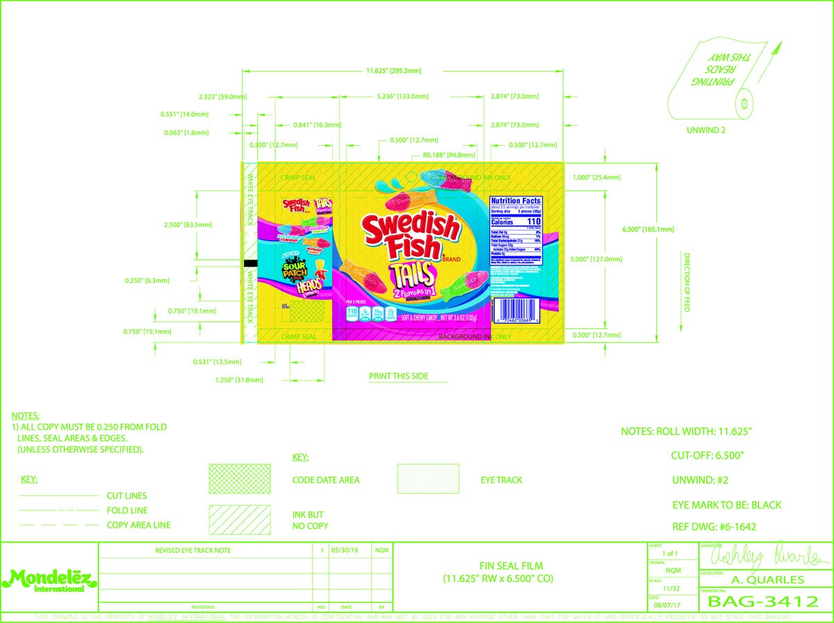 slide 9 of 13, SWEDISH FISH Tails 2 Flavors in 1 Soft & Chewy Candy, 3.6 oz, 3.6 oz