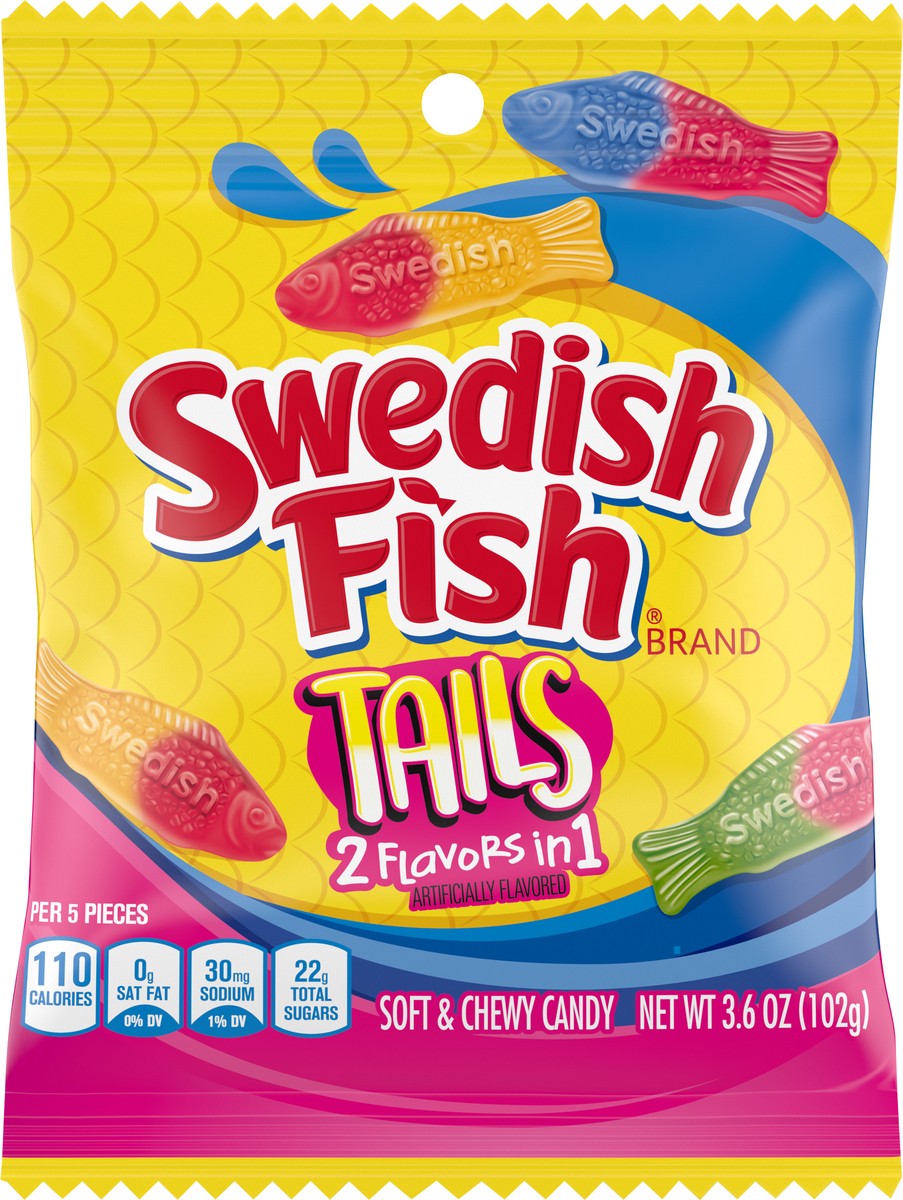 slide 10 of 13, SWEDISH FISH Tails 2 Flavors in 1 Soft & Chewy Candy, 3.6 oz, 3.6 oz