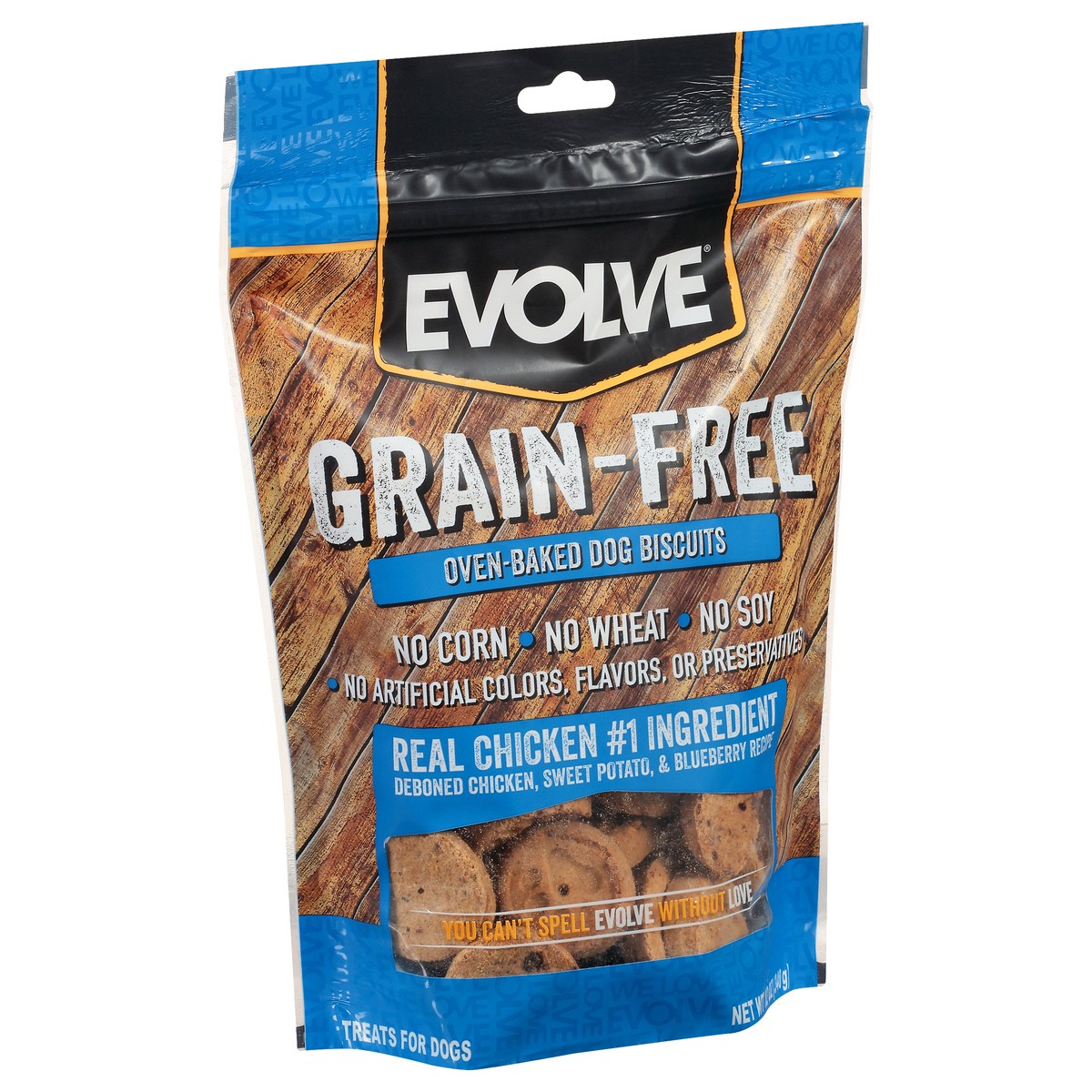 slide 8 of 9, Evolve Grain-Free Oven-Baked Deboned Chicken Sweet Potato & Blueberry Recipe Dog Biscuits 12 oz, 12 oz