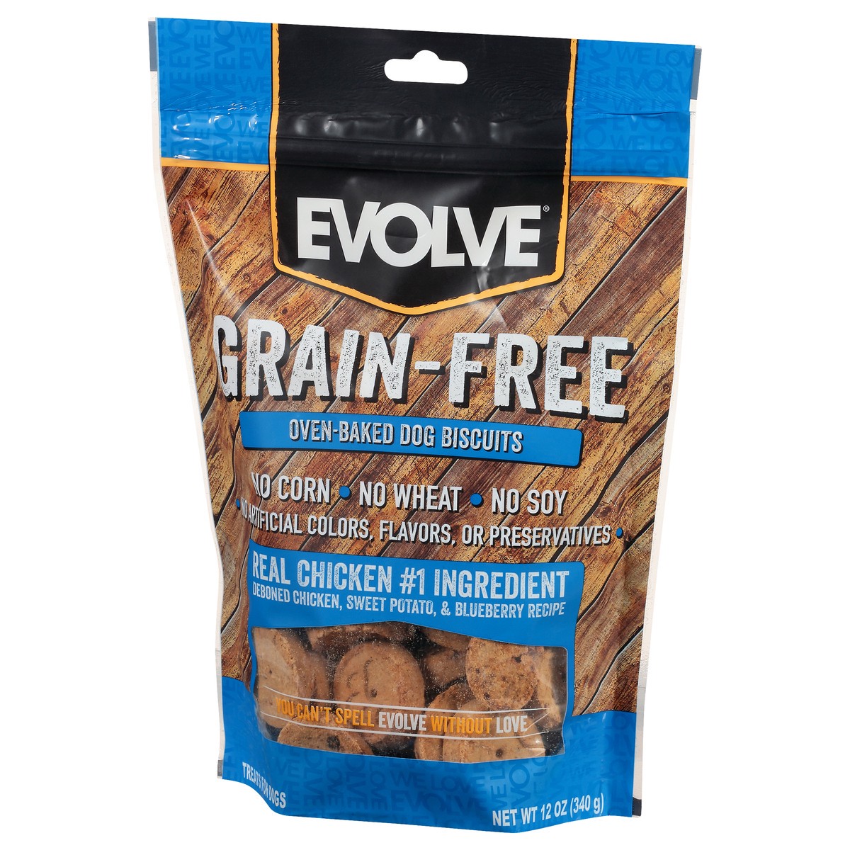slide 7 of 9, Evolve Grain-Free Oven-Baked Deboned Chicken Sweet Potato & Blueberry Recipe Dog Biscuits 12 oz, 12 oz