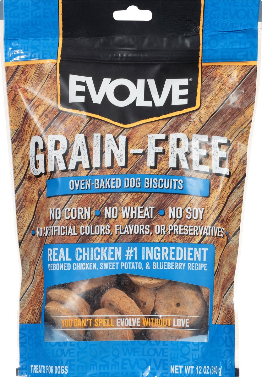 slide 5 of 9, Evolve Grain-Free Oven-Baked Deboned Chicken Sweet Potato & Blueberry Recipe Dog Biscuits 12 oz, 12 oz