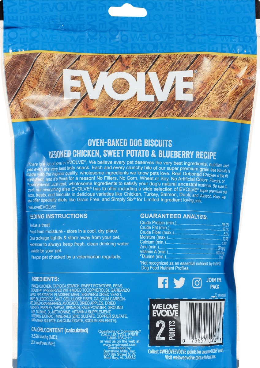slide 3 of 9, Evolve Grain-Free Oven-Baked Deboned Chicken Sweet Potato & Blueberry Recipe Dog Biscuits 12 oz, 12 oz