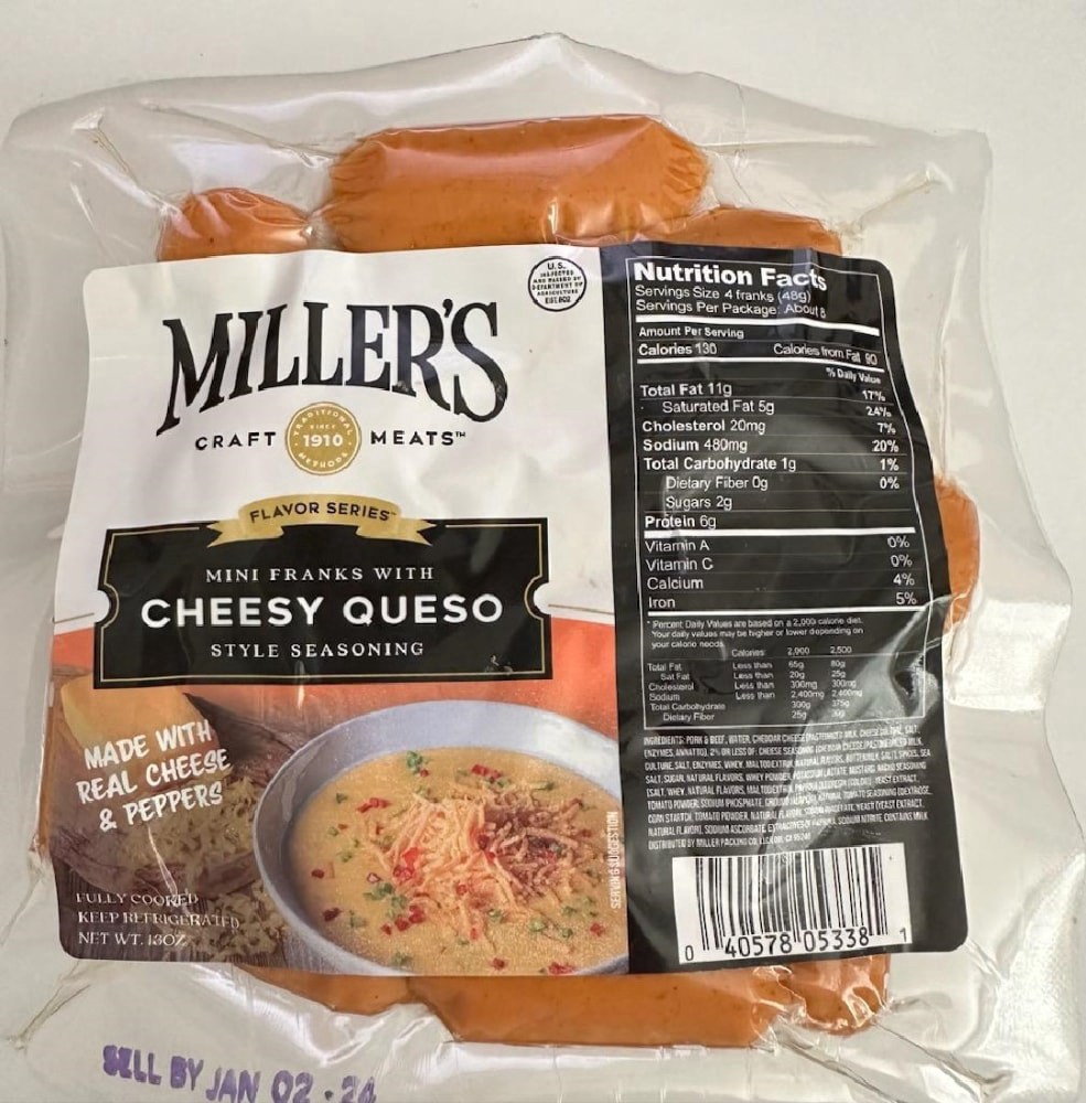 slide 2 of 2, Miller's Cheesy Queso Mini Frank Hot Dogs, 13 oz